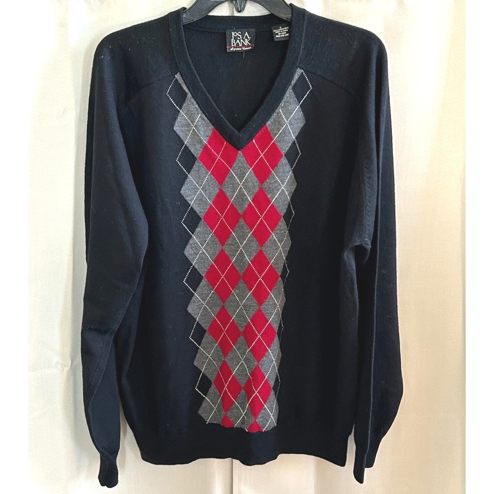 Joseph A Banks Sweater Oversized Large Argyle‎ Merino Wool Preppy Tennis 17152